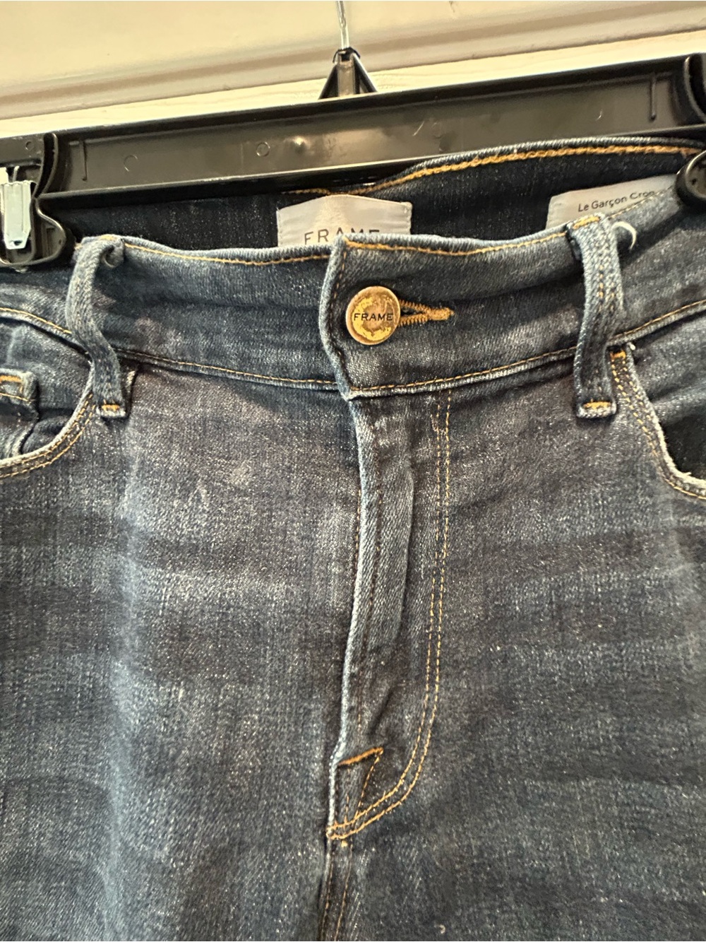FRAME Le Garçon Jeans Women’s Size 32 Dark Wash Distressed Straight Crop - Picture 8 of 13